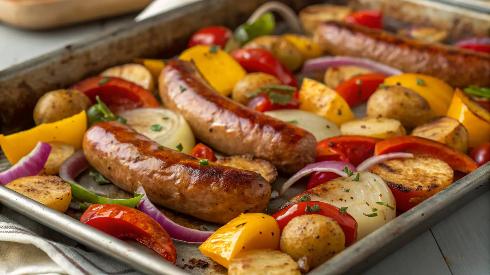 Sausage Sheet Pan Dinner with roasted vegetables