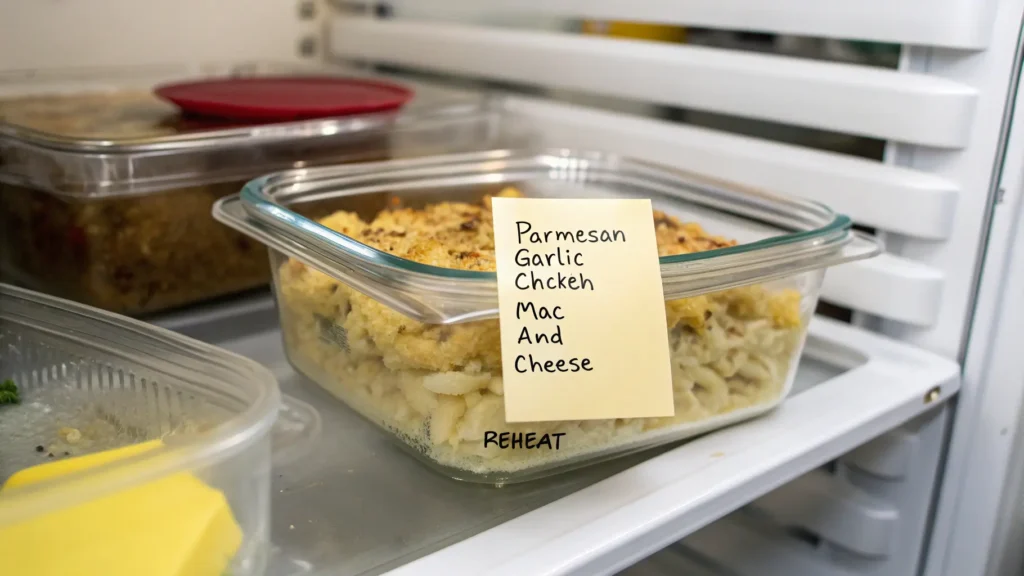 mac and cheese leftovers in meal container