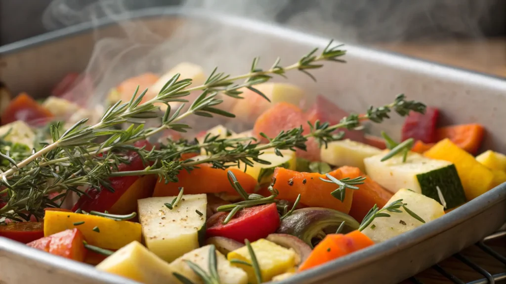 Seasonal vegetable mix roasted with rosemary and thyme