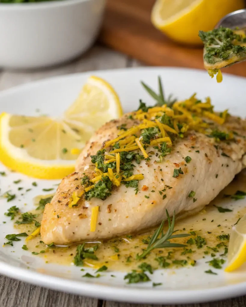 Lemon zest and herbs on roasted chicken